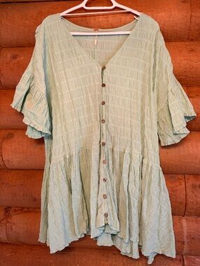 Free People Mint Green Button-Front Tunic/Dress